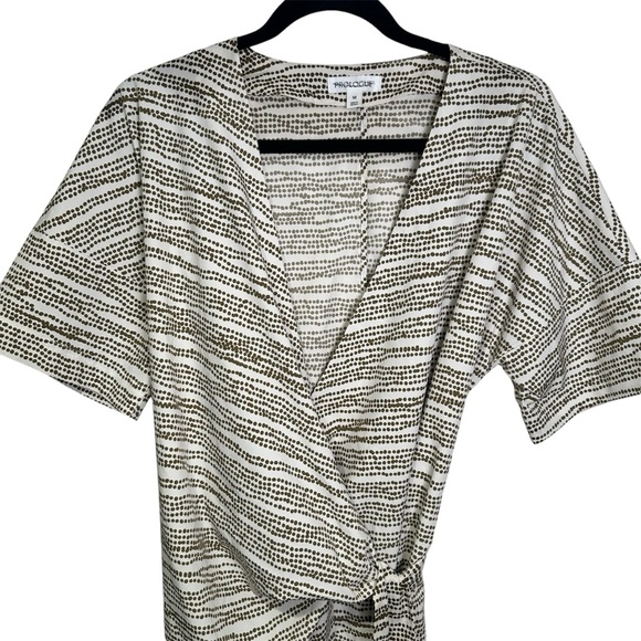 Prologue Women’s MED Cream & Brown Print Wrap Dress - Picture 2 of 6